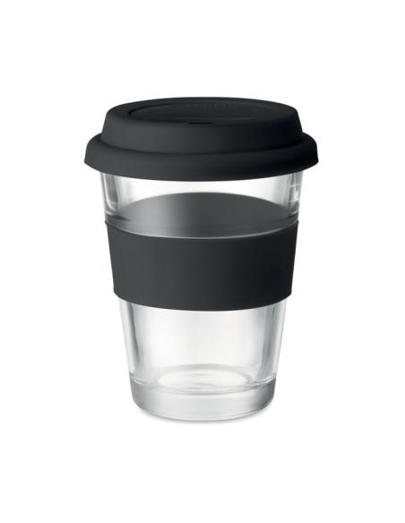 Vaso de cristal Liverpool con tapa y banda de silicona sin BPA 350ml PERSONALIZABLE