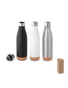 Botella agua de acero inoxidable Lagos doble capa con base de corcho sin BPA 560ml PERSONALIZABLE