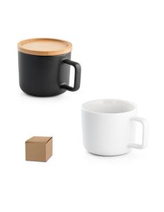 Taza cerámica Dubrovnik con base y tapa de bambú 250ml PERSONALIZABLE