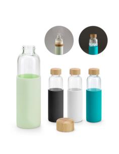Botella de cristal Taipei con tapa de bambú y funda silicona sin BPA 600ml PERSONALIZABLE