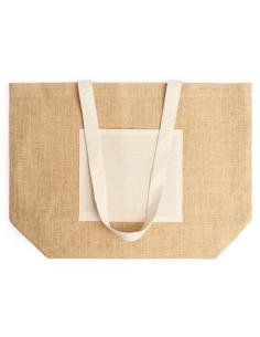 Bolsa de yute Güímar con bolsillo de algodón, fuelle y asas largas PERSONALIZABLE