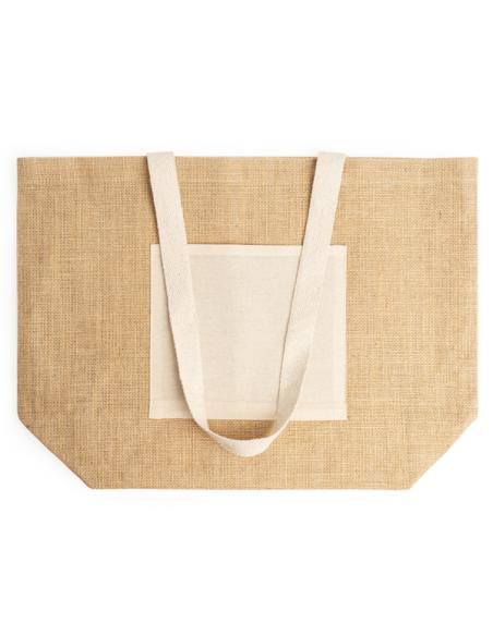Bolsa de yute Güímar con bolsillo de algodón, fuelle y asas largas PERSONALIZABLE