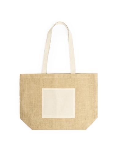 Bolsa de yute Güímar con bolsillo de algodón, fuelle y asas largas PERSONALIZABLE