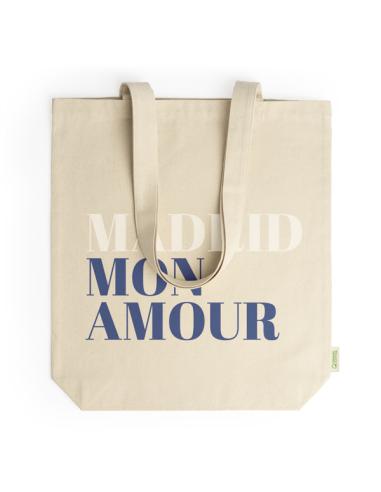 Bolsa de tela Tejeda algodón orgánico 280g/m2 beige asas largas y fuelle PERSONALIZABLE