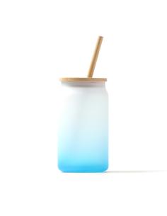 Tarro cocktail de cristal con tapa y pajita de bambú Garachico colores degradados 350ml PERSONALIZABLE