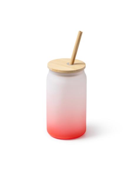 Tarro cocktail de cristal con tapa y pajita de bambú Garachico colores degradados 350ml PERSONALIZABLE
