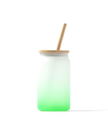 Tarro cocktail de cristal con tapa y pajita de bambú Garachico colores degradados 350ml PERSONALIZABLE