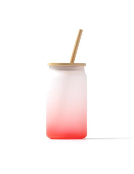 Tarro cocktail de cristal con tapa y pajita de bambú Garachico colores degradados 350ml PERSONALIZABLE