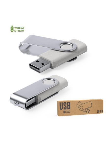 Memoria USB de caña de trigo y metal Whyalla giratoria 16GB PERSONALIZABLE