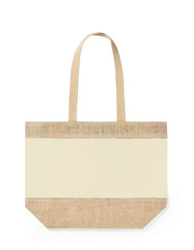 Bolsa Málaga de yute y algodón laminado con asas largas colores PERSONALIZABLE