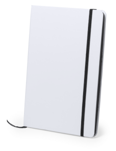 Libreta A5 con tapa de cartón blanco Bergen con marca-páginas y banda elástica en colores PERSONALIZABLE 2