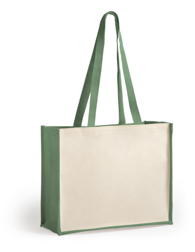 Bolsa Mildura de yute y algodón laminado con fuelle y asas largas colores PERSONALIZABLE