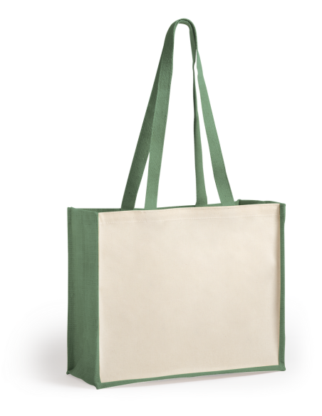 Bolsa Mildura de yute y algodón laminado con fuelle y asas largas colores PERSONALIZABLE