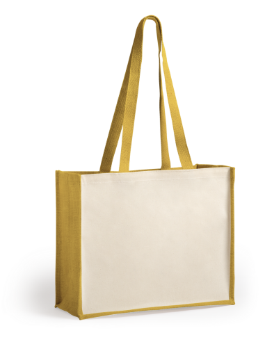 Bolsa Mildura de yute y algodón laminado con fuelle y asas largas colores PERSONALIZABLE