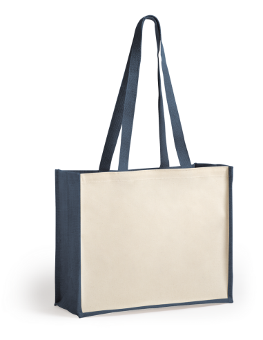 Bolsa Mildura de yute y algodón laminado con fuelle y asas largas colores PERSONALIZABLE