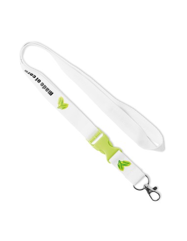 Lanyard de PLA Nueremberg con mosquetón metálico y hebilla clic-clac PERSONALIZABLE