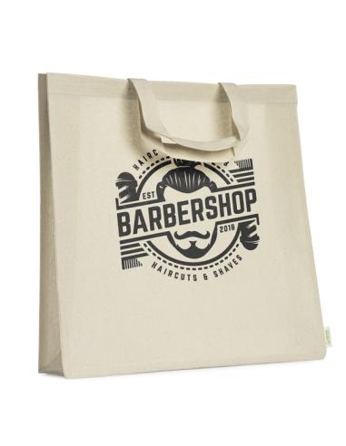 Bolsa de tela Puntagorda algodón orgánico 120g/m2 natur con fuelle y asas cortas PERSONALIZABLE