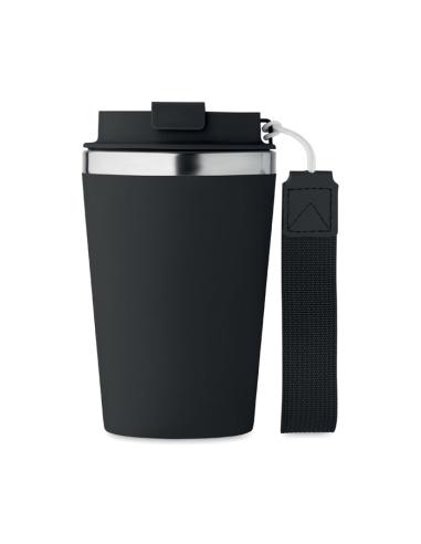 Vaso térmico de acero inoxidable reciclado y PP Podgorica con correa RPET 350ml PERSONALIZABLE