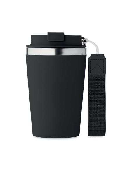 Vaso térmico de acero inoxidable reciclado y PP Podgorica con correa RPET 350ml PERSONALIZABLE