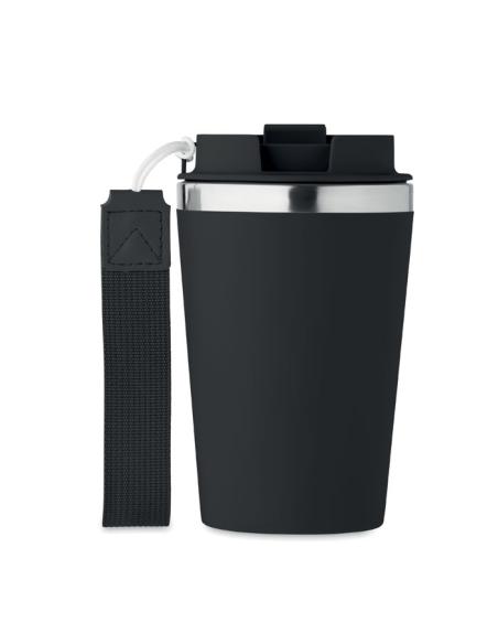 Vaso térmico de acero inoxidable reciclado y PP Podgorica con correa RPET 350ml PERSONALIZABLE
