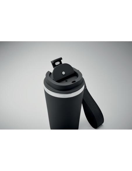 Vaso térmico de acero inoxidable reciclado y PP Podgorica con correa RPET 350ml PERSONALIZABLE
