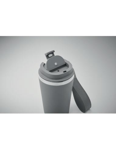 Vaso térmico de acero inoxidable reciclado y PP Podgorica con correa RPET 350ml PERSONALIZABLE