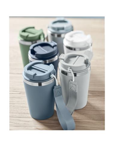 Vaso térmico de acero inoxidable reciclado y PP Podgorica con correa RPET 350ml PERSONALIZABLE