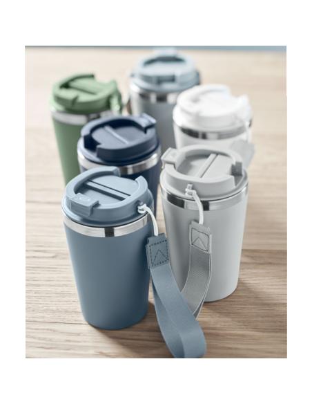 Vaso térmico de acero inoxidable reciclado y PP Podgorica con correa RPET 350ml PERSONALIZABLE