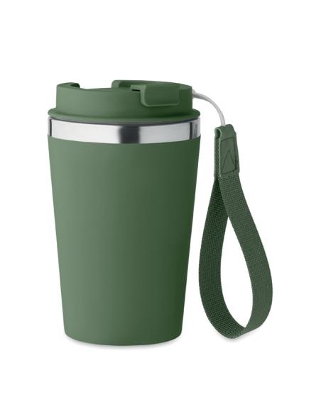 Vaso térmico de acero inoxidable reciclado y PP Podgorica con correa RPET 350ml PERSONALIZABLE