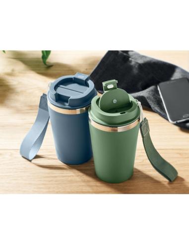Vaso térmico de acero inoxidable reciclado y PP Podgorica con correa RPET 350ml PERSONALIZABLE