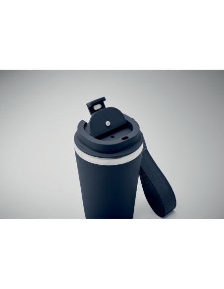 Vaso térmico de acero inoxidable reciclado y PP Podgorica con correa RPET 350ml PERSONALIZABLE