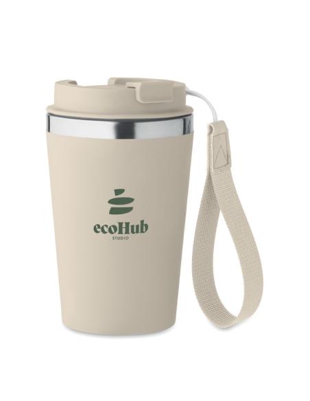 Vaso térmico de acero inoxidable reciclado y PP Podgorica con correa RPET 350ml PERSONALIZABLE