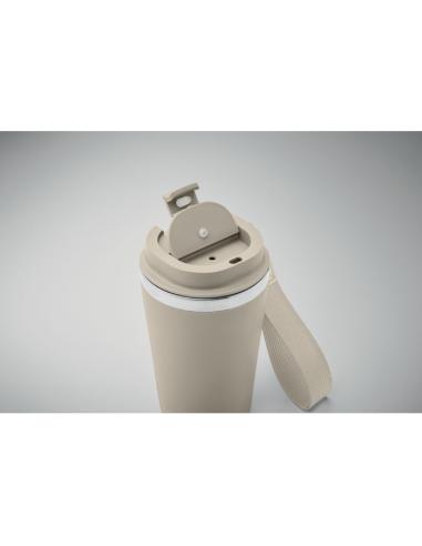 Vaso térmico de acero inoxidable reciclado y PP Podgorica con correa RPET 350ml PERSONALIZABLE