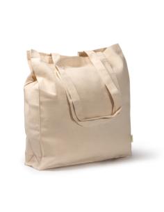 Bolsa de algodón orgánico 220g/m2 Buen Paso natural con fuelle y asas largas PERSONALIZABLE