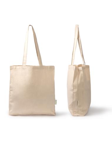 Bolsa de algodón orgánico 220g/m2 Buen Paso natural con fuelle y asas largas PERSONALIZABLE
