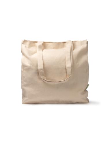 Bolsa de algodón orgánico 220g/m2 Buen Paso natural con fuelle y asas largas PERSONALIZABLE