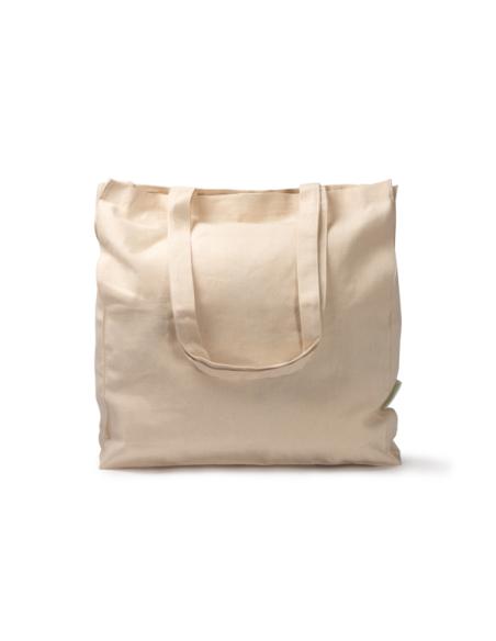 Bolsa de algodón orgánico 220g/m2 Buen Paso natural con fuelle y asas largas PERSONALIZABLE