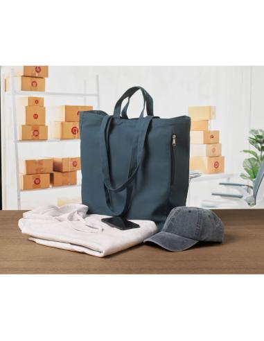 Bolsa de algodón reciclado y RPET 380g/m2 Pedraza doble asa, fuelle y bolsillo PERSONALIZABLE