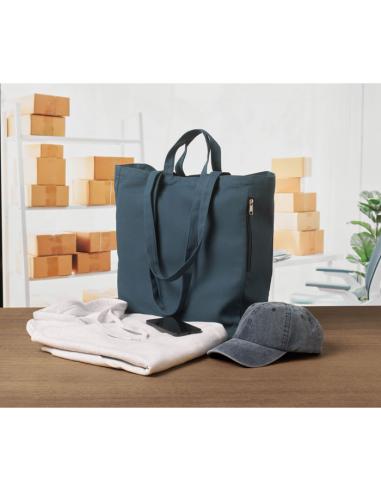 Bolsa de algodón reciclado y RPET 380g/m2 Pedraza doble asa, fuelle y bolsillo PERSONALIZABLE