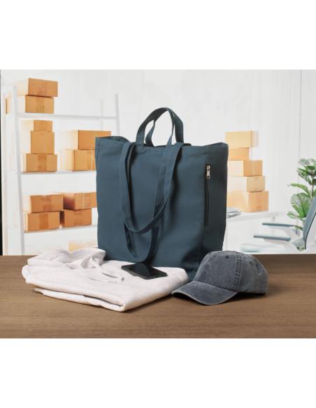 Bolsa de algodón reciclado y RPET 380g/m2 Pedraza doble asa, fuelle y bolsillo PERSONALIZABLE