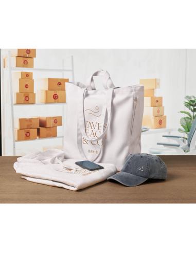 Bolsa de algodón reciclado y RPET 380g/m2 Pedraza doble asa, fuelle y bolsillo PERSONALIZABLE