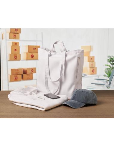 Bolsa de algodón reciclado y RPET 380g/m2 Pedraza doble asa, fuelle y bolsillo PERSONALIZABLE