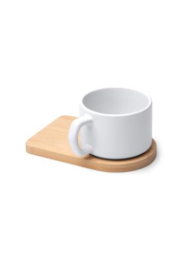 Taza cerámica Imada especial sublimación con posavasos bambú 180ml PERSONALIZABLE