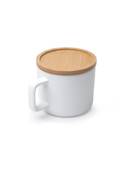 Taza cerámica Jandía especial sublimación base tapa bambú 350ml PERSONALIZABLE