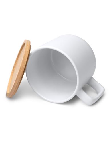Taza cerámica Jandía especial sublimación base tapa bambú 350ml PERSONALIZABLE