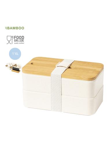Fiambrera reutilizable de PP con tapa de bambú Bordeaux 1400ml PERSONALIZABLE