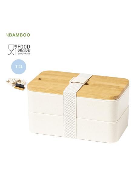 Fiambrera reutilizable de PP con tapa de bambú Bordeaux 1400ml PERSONALIZABLE