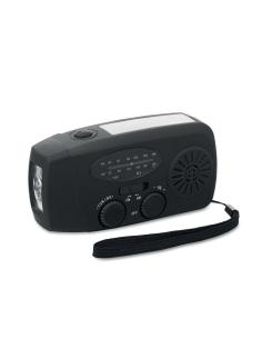 Radio portátil Bruges linterna LED con powerbank, dinamo y carga solar PESONALIZABLE
