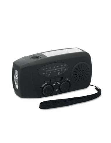 Radio portátil Bruges linterna LED con powerbank, dinamo y carga solar PESONALIZABLE
