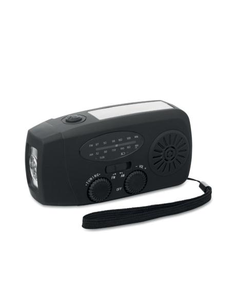 Radio portátil Bruges linterna LED con powerbank, dinamo y carga solar PESONALIZABLE
